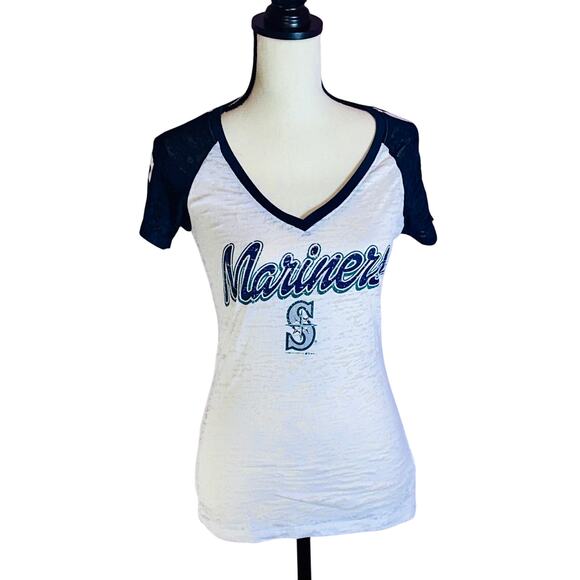 Campus Lifestyle Tops - Seattle Mariners Women's V-Neck T-Shirt - Size Small, Official MLB, EUC